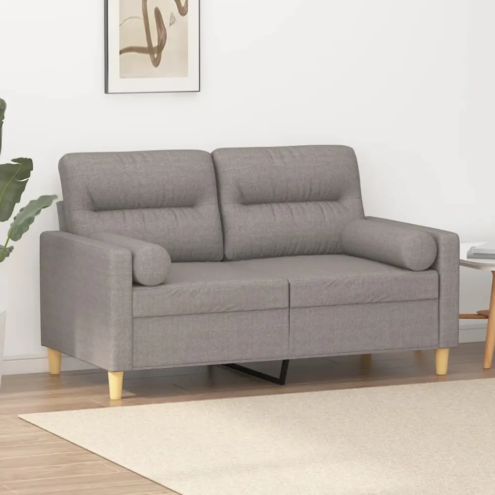 Sofá 2 lug. +almofadas decoração 120cm tecido cinza-acastanhado para Relaxamento ao Ar Livre