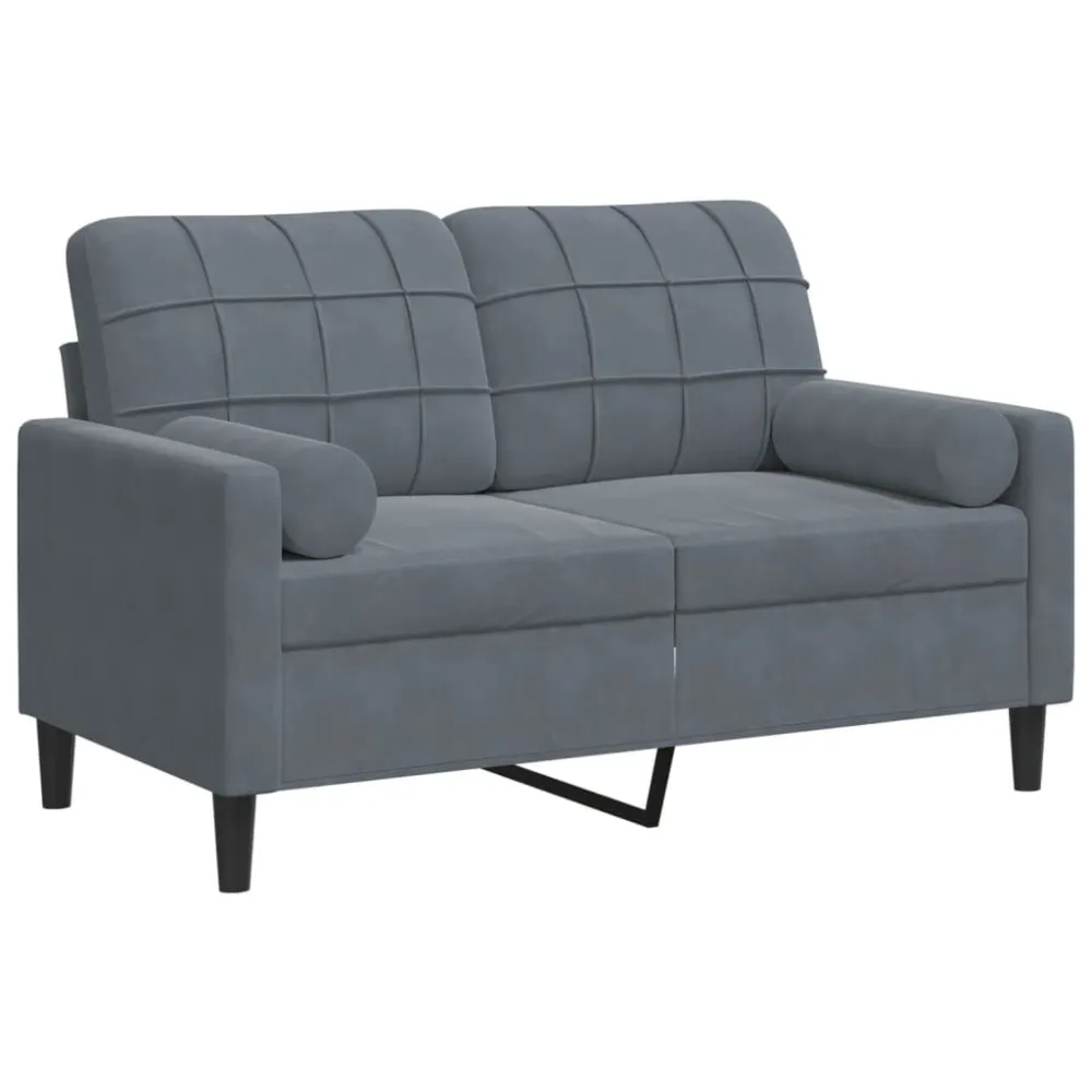 Sofá 2 lug. com almofadas decorativas 120 cm veludo cinza-escuro Fácil de Guardar