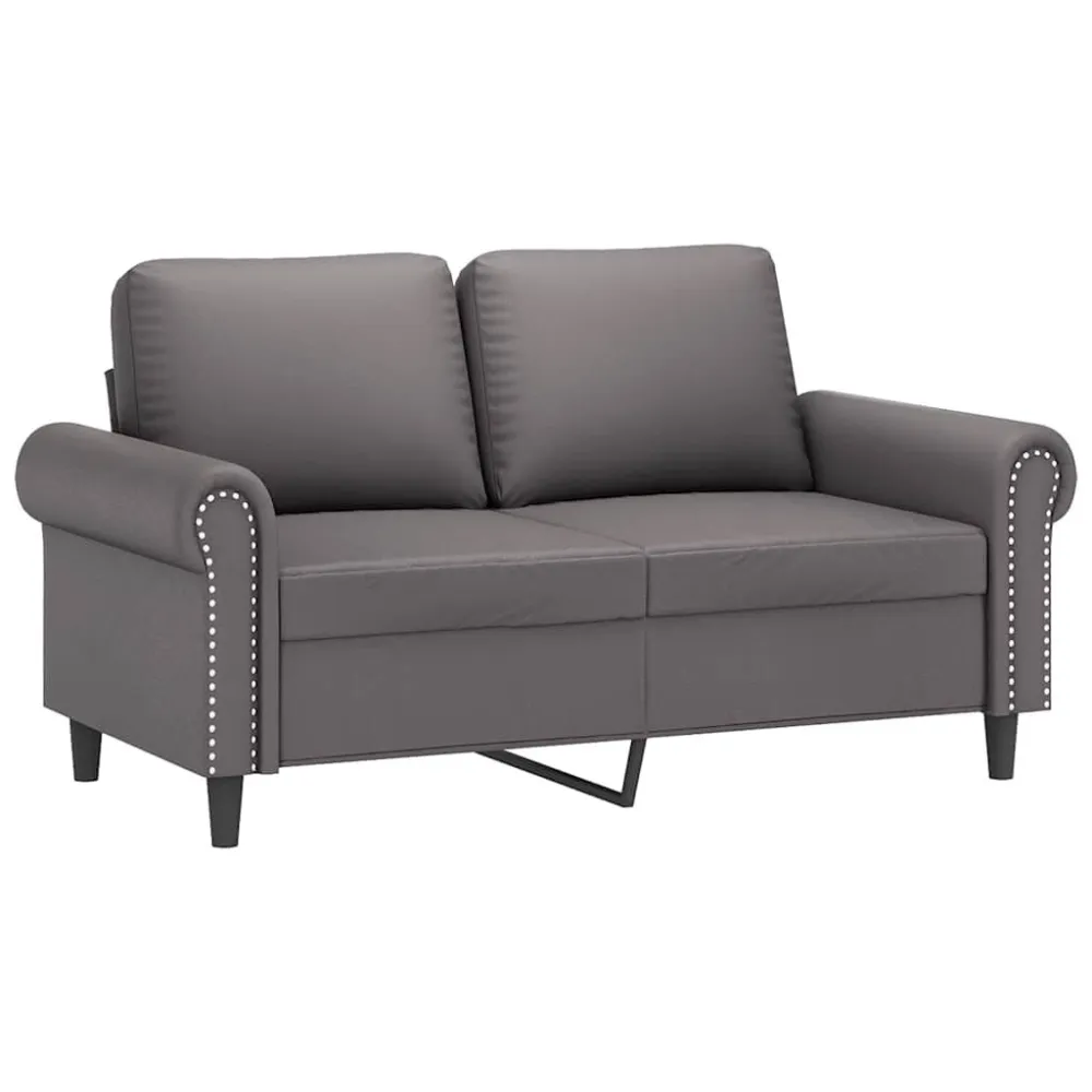 Sofá de 2 lugares 120 cm couro artificial cinza com Almofada Inclusa