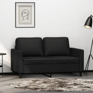 Sofá de 2 lugares 120 cm couro artificial preto com Encosto Ajustável