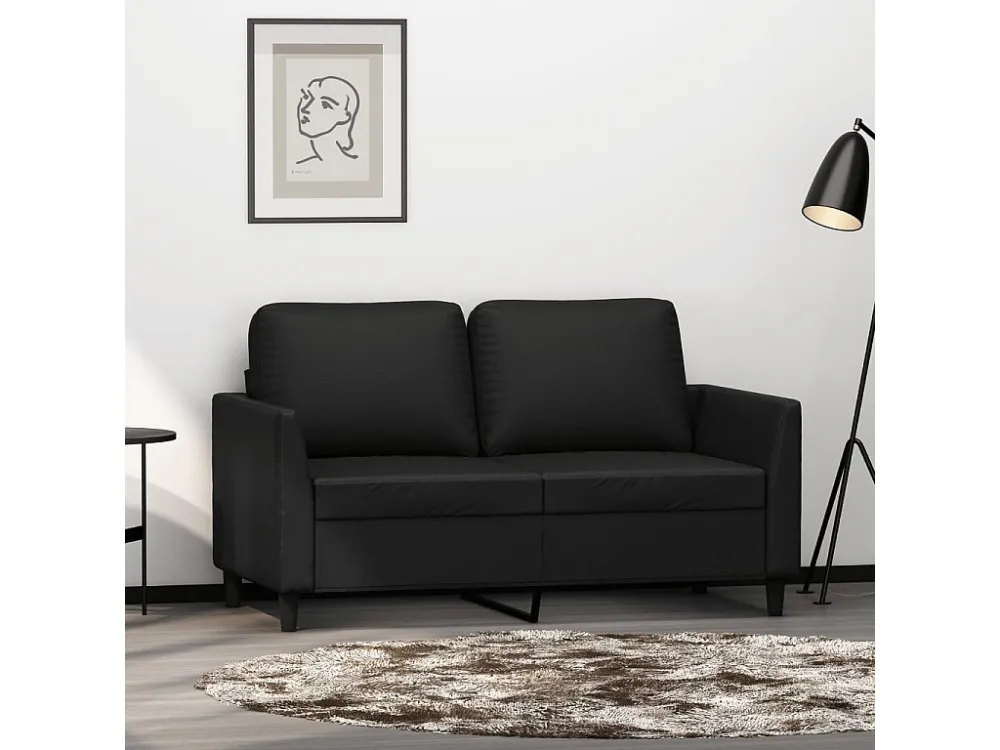 Sofá de 2 lugares 120 cm couro artificial preto com Encosto Ajustável