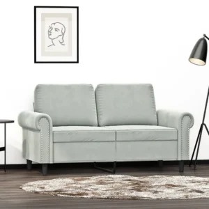 Sofá de 2 lugares 120 cm veludo cinzento-claro com Apoio para Bebidas