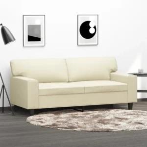 Sofá de 2 lugares 140 cm couro artificial cor creme com Encosto Ajustável