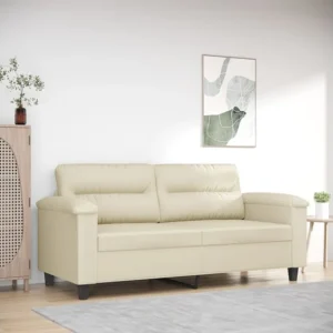 Sofá de 2 lugares 140 cm couro artificial cor creme | Montagem Fácil e Rápida