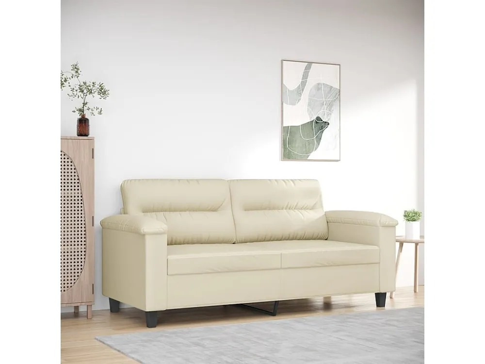 Sofá de 2 lugares 140 cm couro artificial cor creme | Montagem Fácil e Rápida