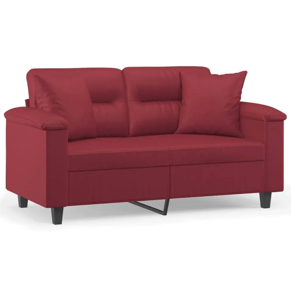 Sofá 2 lugares +almofadas 120cm couro artificial vermelho tinto com Almofada Inclusa