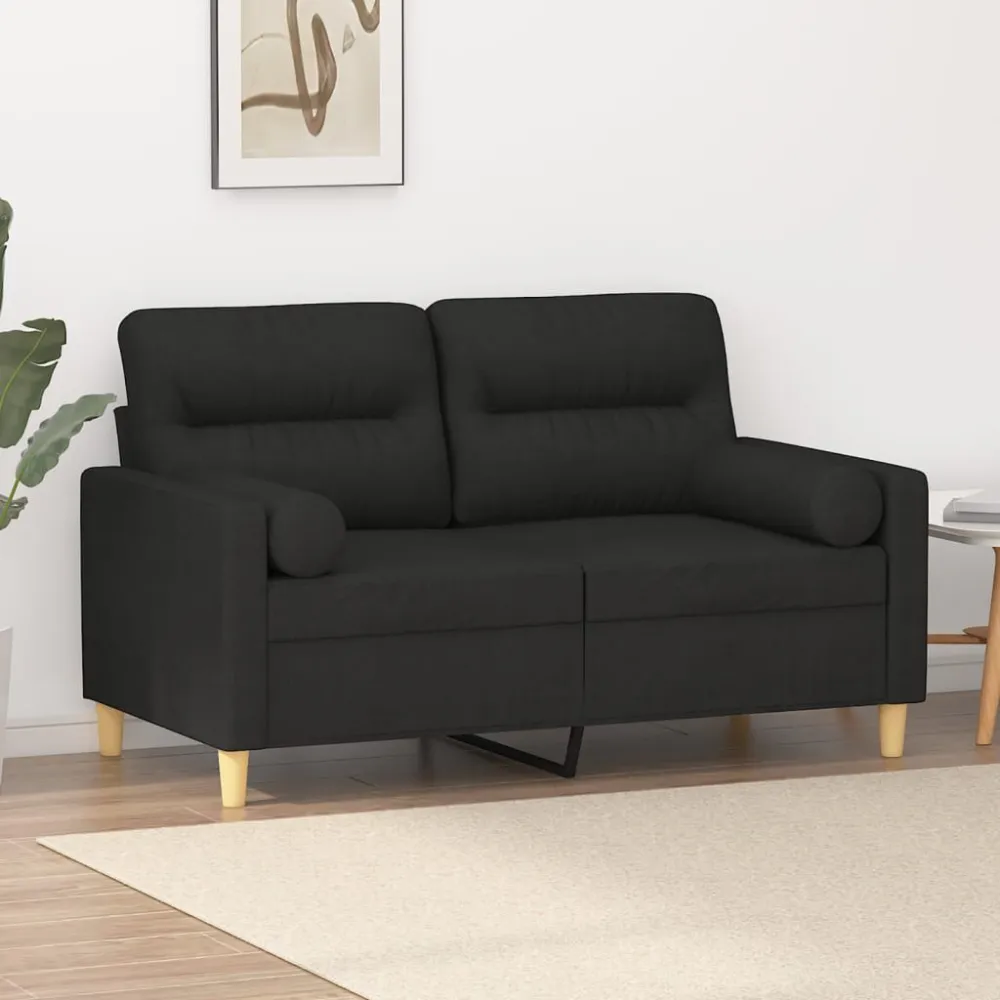 Sofá 2 lugares + almofadas decorativas 120 cm tecido preto em Ferro Forjado