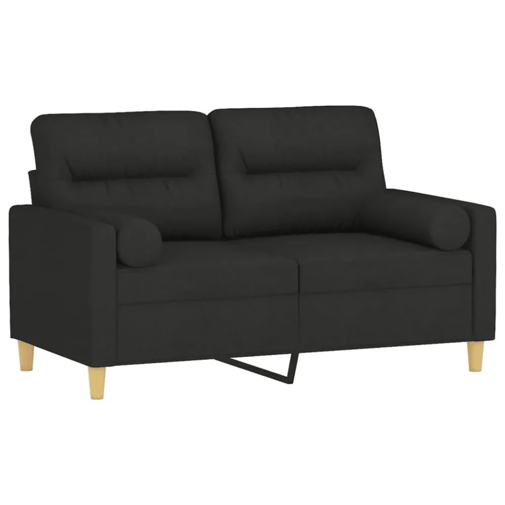 Sofá 2 lugares + almofadas decorativas 120 cm tecido preto em Ferro Forjado