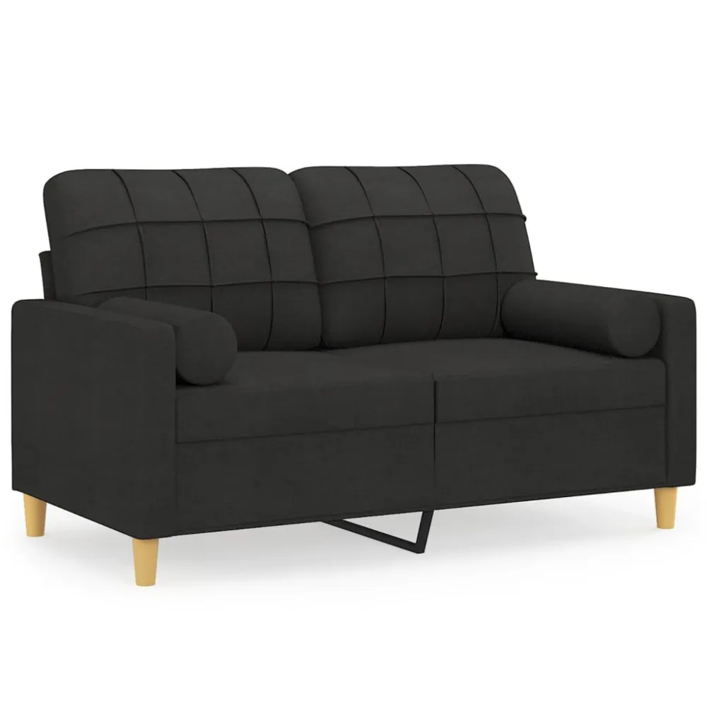 Sofá 2 lugares + almofadas decorativas 120 cm tecido preto em Ferro Forjado