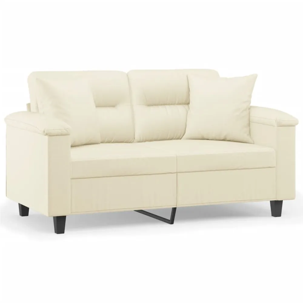 Sofá 2 lugares + almofadas decorativas 120cm couro artif. creme com Tecido Impermeável UV