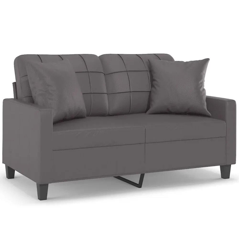 Sofá 2 lugares + almofadas decorativas 120cm couro artif. cinza | Montagem Fácil e Rápida