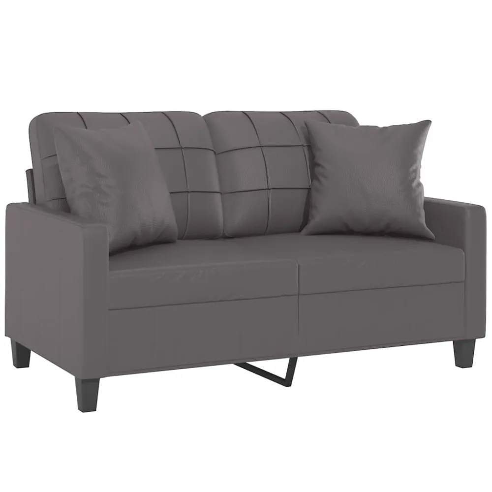 Sofá 2 lugares + almofadas decorativas 120cm couro artif. cinza | Montagem Fácil e Rápida