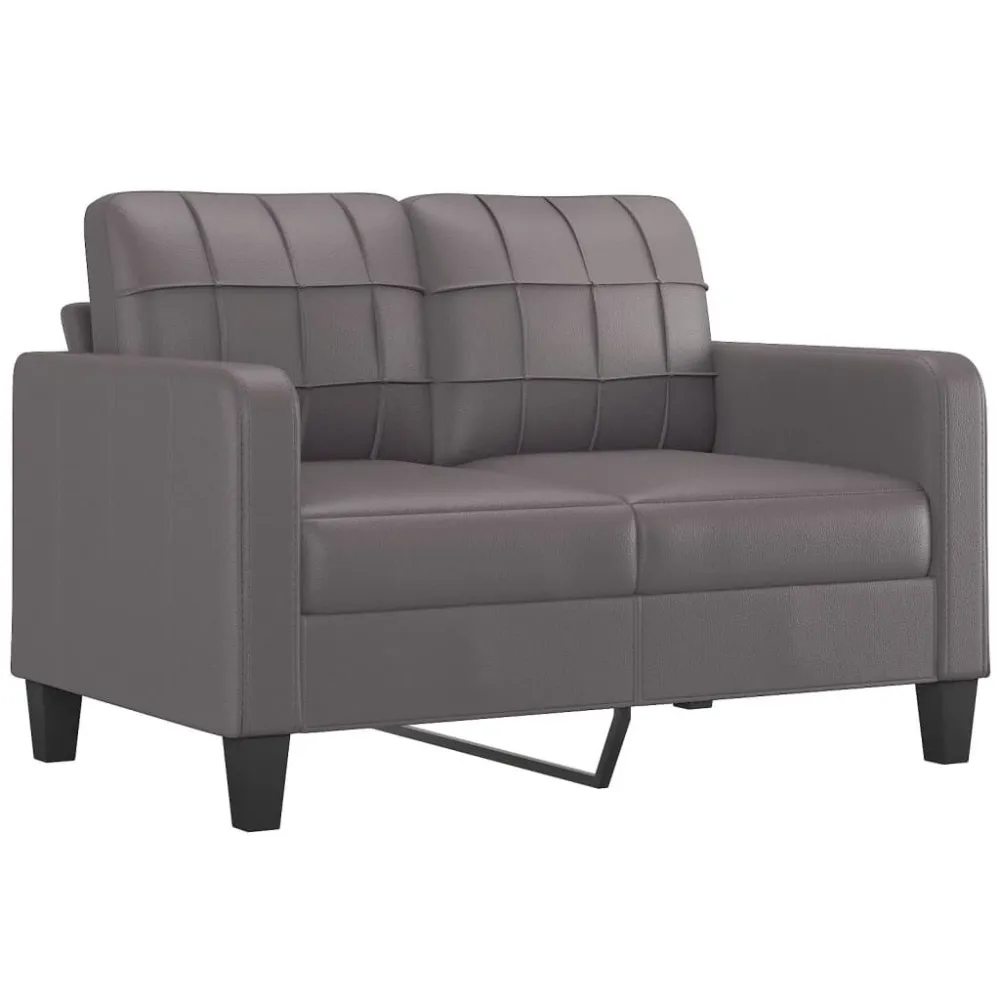Sofá 2 lugares + almofadas decorativas 120cm couro artif. cinza | Montagem Fácil e Rápida