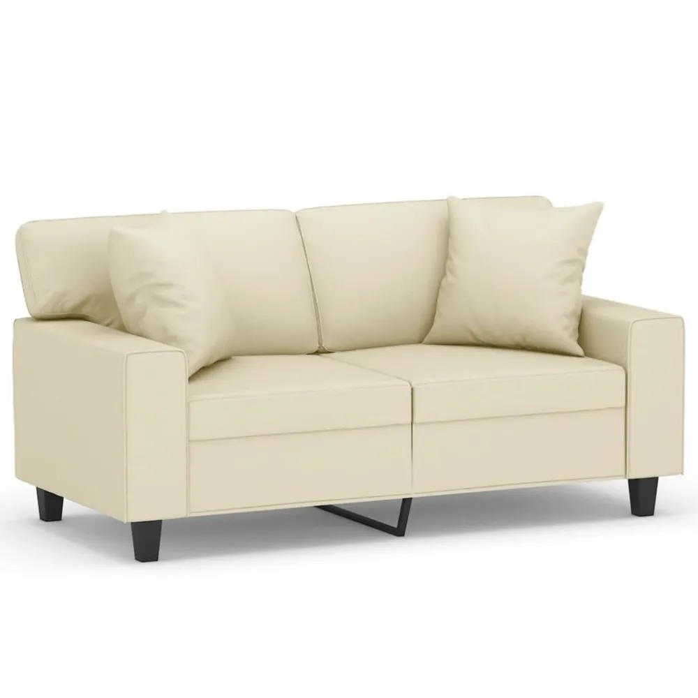 Sofá 2 lugares + almofadas decorativas 120cm couro artif. creme Fácil de Guardar