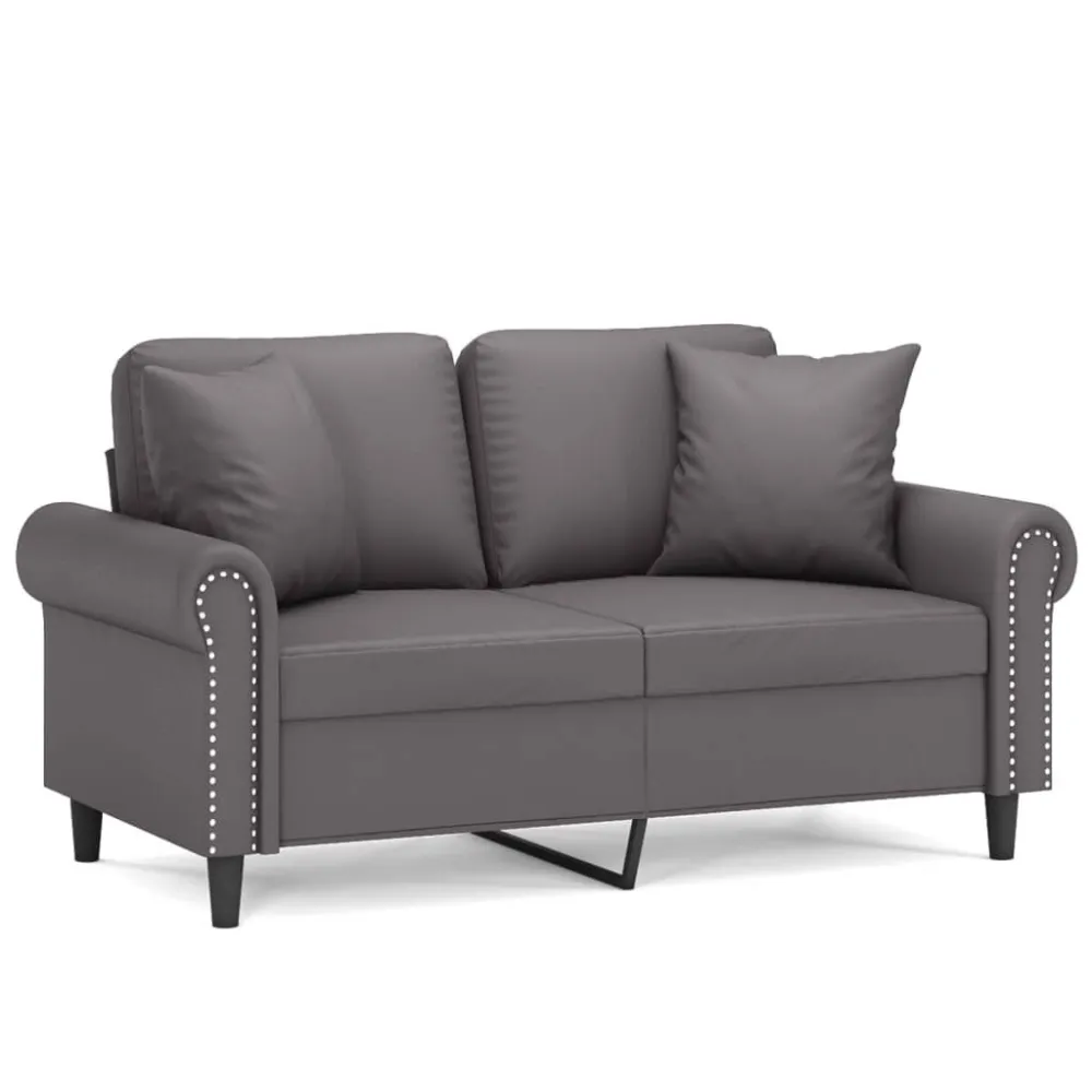 Sofá 2 lugares + almofadas decorativas 120cm couro artif. cinza em Ferro Forjado