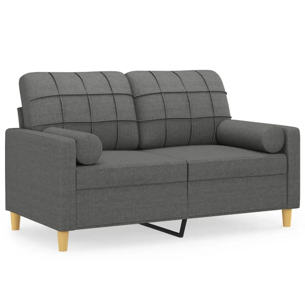 Sofá 2 lugares +almofadas decorativas 120cm tecido cinza-escuro para Relaxamento ao Ar Livre