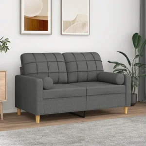 Sofá 2 lugares +almofadas decorativas 120cm tecido cinza-escuro com Almofada Inclusa