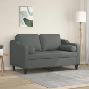 Sofá 2 lugares +almofadas decorativas 120cm tecido cinza-escuro para Piscina e Jardim