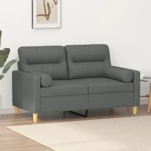 Sofá 2 lugares +almofadas decorativas 120cm tecido cinza-escuro com Almofada Inclusa