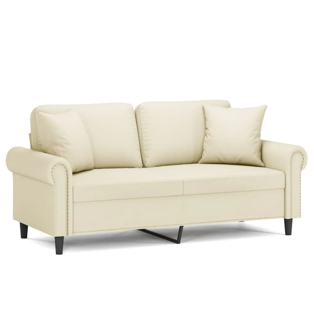 Sofá 2 lugares + almofadas decorativas 140cm couro artif. creme para Relaxamento ao Ar Livre