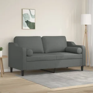 Sofá 2 lugares +almofadas decorativas 140cm tecido cinza-escuro com Estrutura em Alumínio
