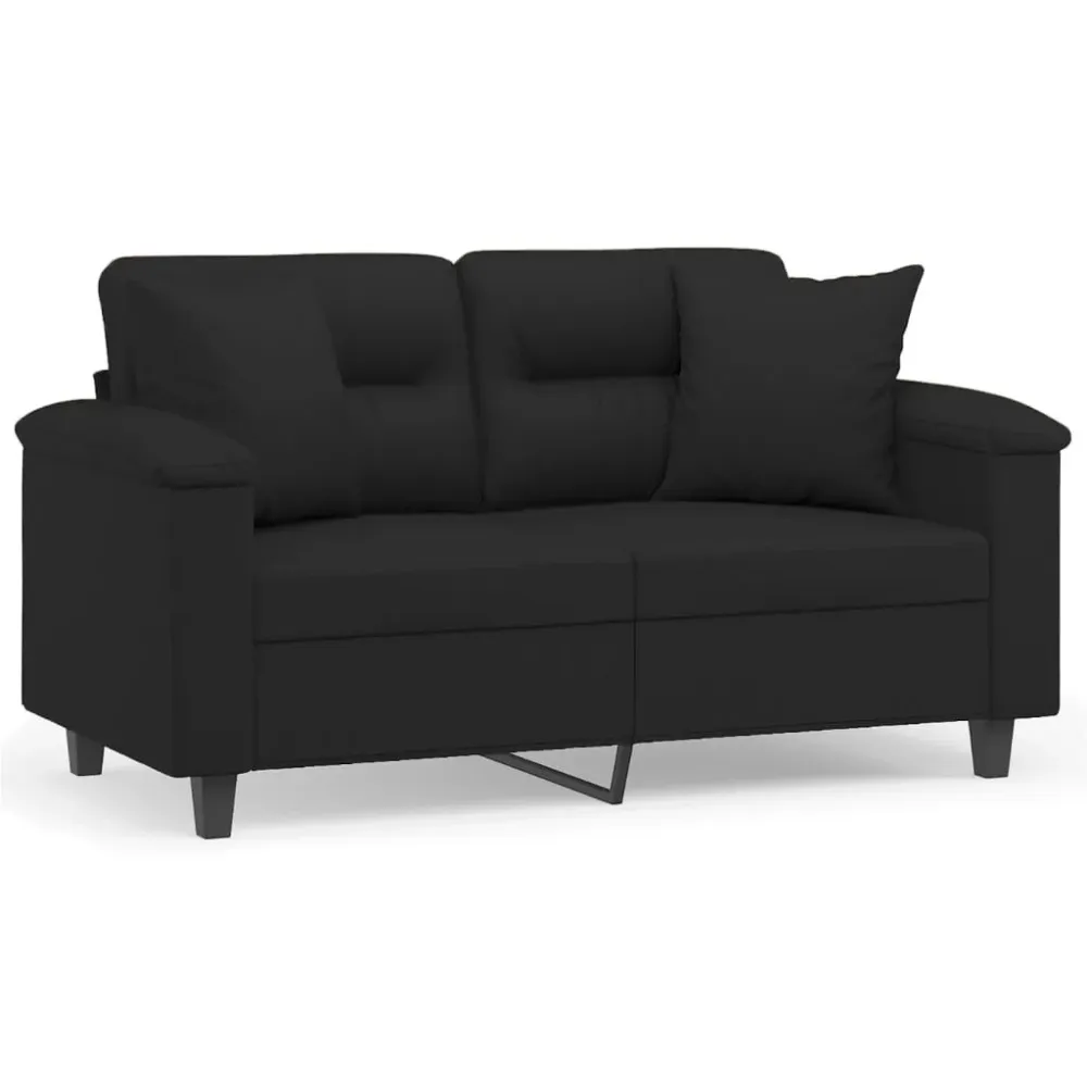 Sofá 2 lugares com almofadas 120 cm microfibra preto Fácil de Guardar