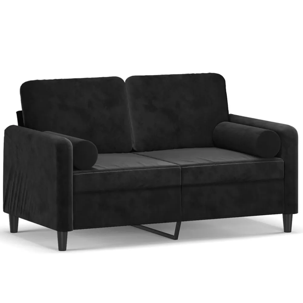 Sofá 2 lugares com almofadas decorativas 120 cm veludo preto com Tecido Impermeável UV