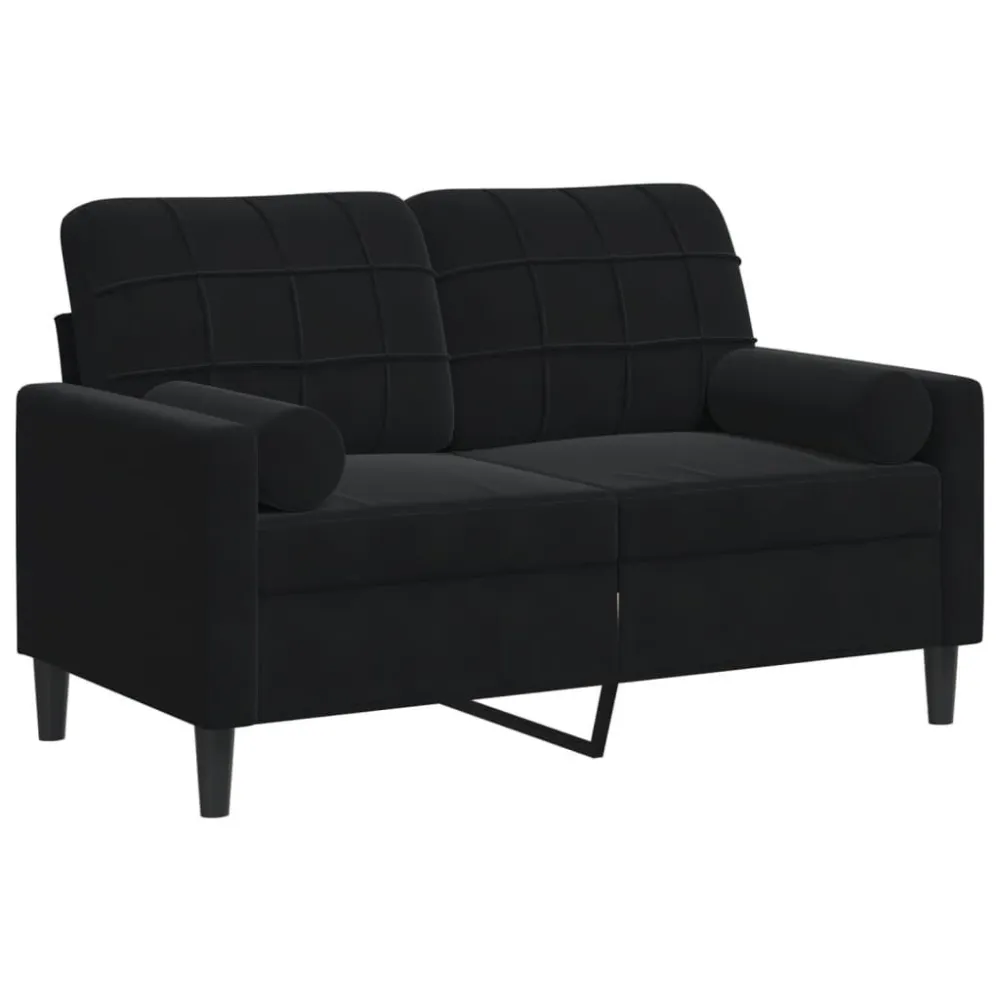 Sofá 2 lugares com almofadas decorativas 120 cm veludo preto com Almofada Inclusa