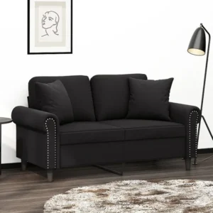 Sofá 2 lugares com almofadas decorativas 120 cm veludo preto Dobrável e Portátil
