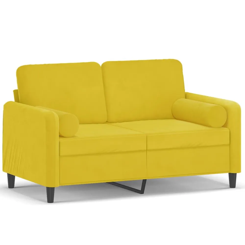 Sofá 2 lugares com almofadas decorativas 120 cm veludo amarelo com Revestimento em Textilene