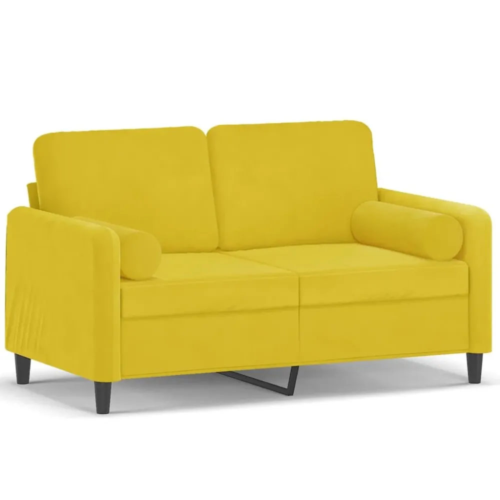 Sofá 2 lugares com almofadas decorativas 120 cm veludo amarelo com Revestimento em Textilene