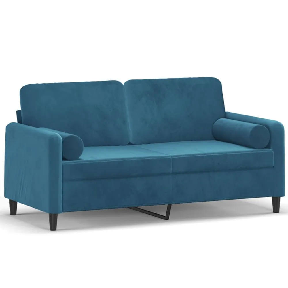 Sofá 2 lugares com almofadas decorativas 140 cm veludo azul | Montagem Fácil e Rápida