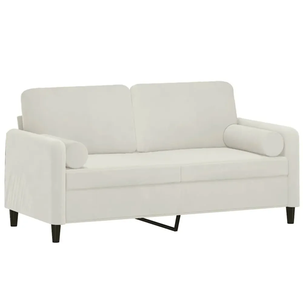 Sofá 2 lugares com almofadas decorativas 140 cm veludo creme com Apoio para Bebidas