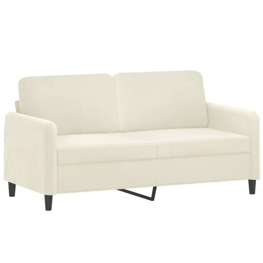 Sofá 2 lugares com almofadas decorativas 140 cm veludo creme com Apoio para Bebidas