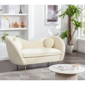 Sofá de 2 lugares em tecido bouclé branco estilo art déco ORMARA com Encosto Ajustável