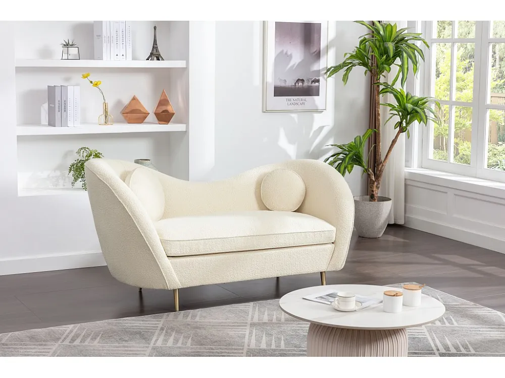 Sofá de 2 lugares em tecido bouclé branco estilo art déco ORMARA com Encosto Ajustável