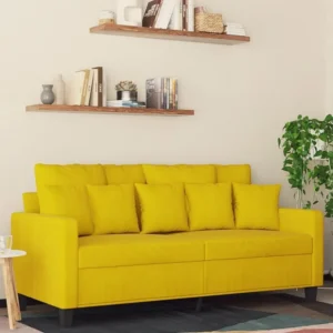 Sofá de 2 lugares veludo 140 cm amarelo em Tecido Sunbrella
