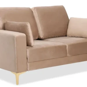 Sofá moderno de 2 lugares com pés dourados Jeriko Veludo Taupe claro
