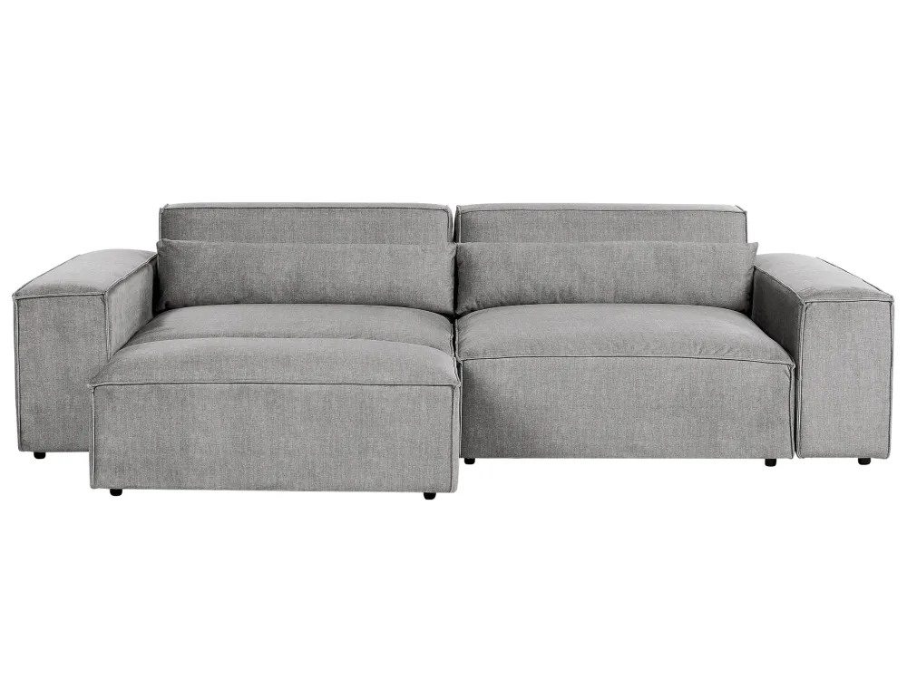 Sofá modular 2 lugares com repousa-pés em tecido cinzento HELLNAR