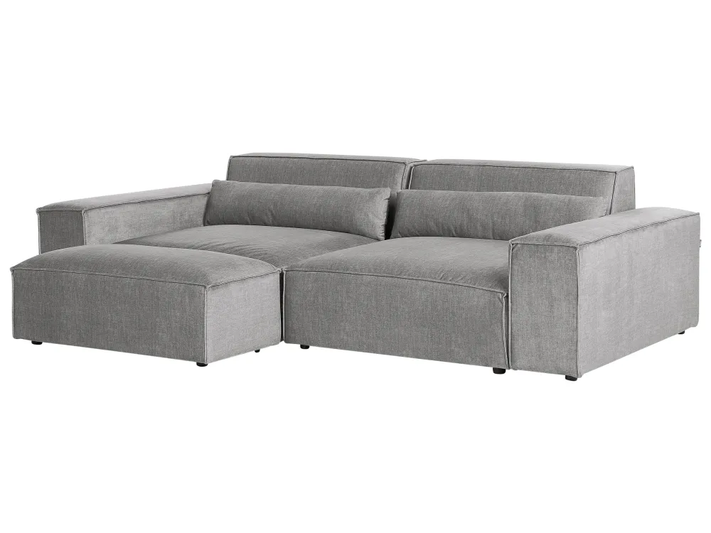 Sofá modular 2 lugares com repousa-pés em tecido cinzento HELLNAR