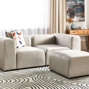 Sofá modular 2 lugares com repousa-pés em veludo creme FALSTERBO