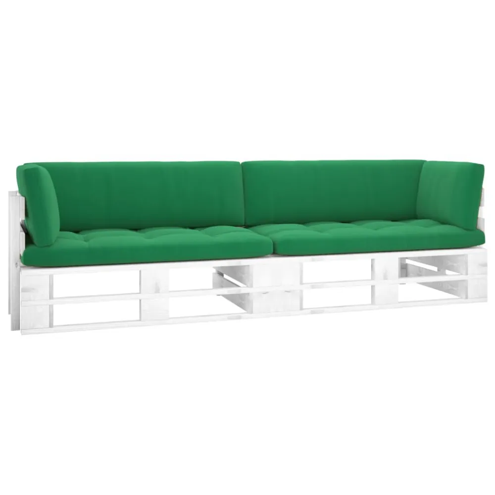 Sofá de paletes 2 lugares com almofadões pinho impregnado branco para Relaxamento ao Ar Livre