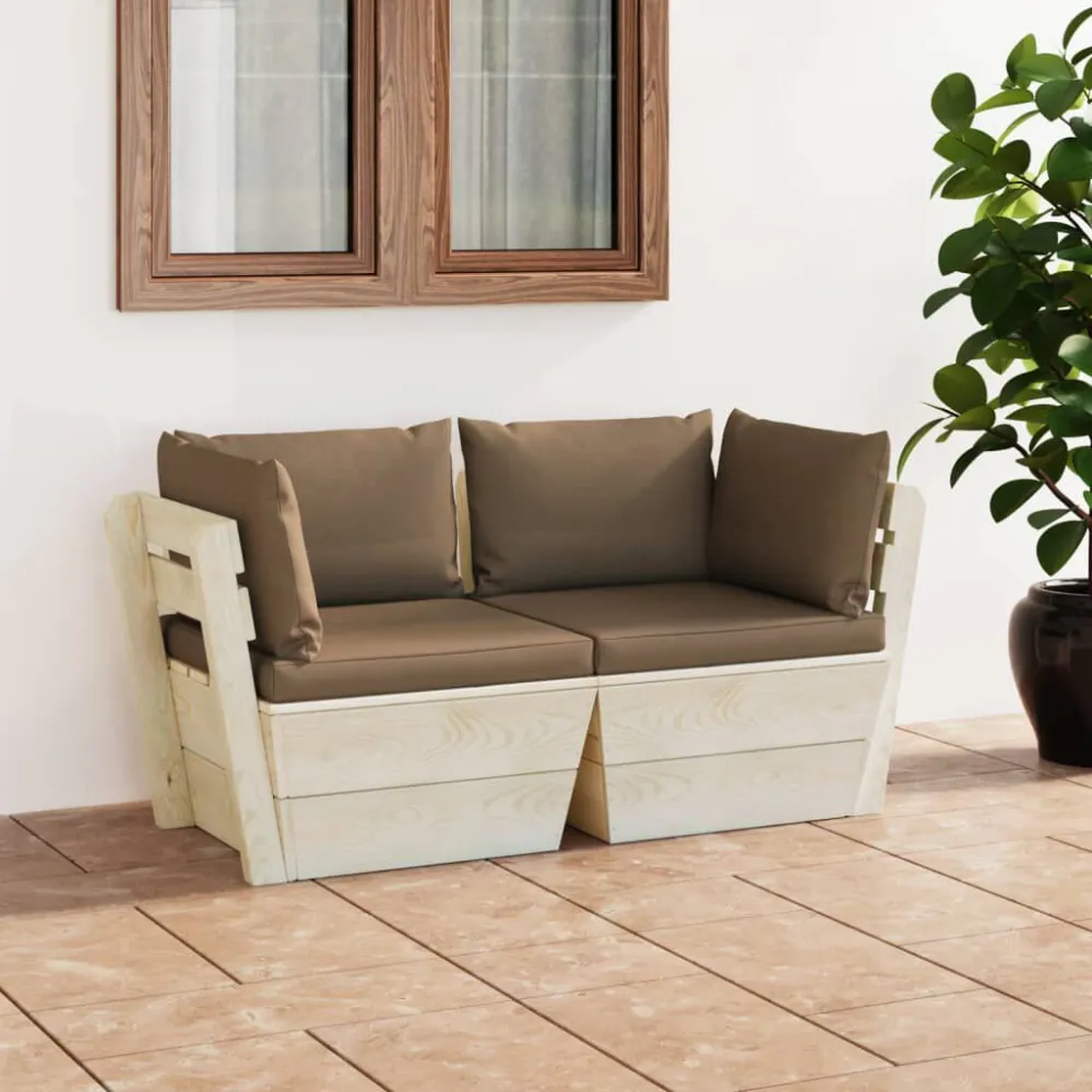 Sofá paletes 2 lugares para jardim com almofadões madeira de abeto para Relaxamento ao Ar Livre