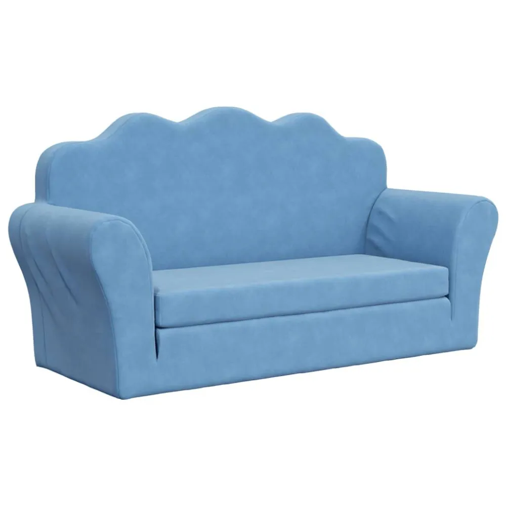 Sofá-cama infantil de 2 lugares pelúcia macia azul | Montagem Fácil e Rápida
