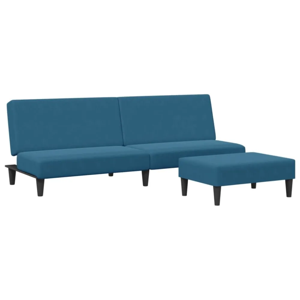 Sofá-cama 2 lugares com apoio de pés veludo azul em Ferro Forjado