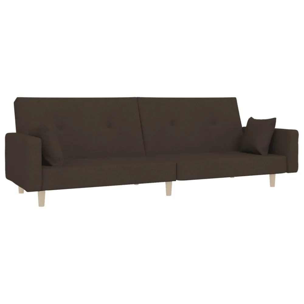 Sofá-cama 2 lugares com duas almofadas tecido castanho-escuro com Revestimento em Textilene