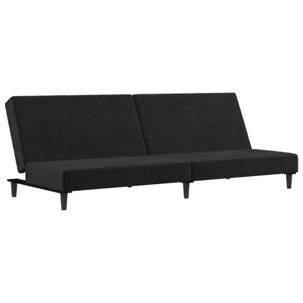 Sofá-cama de 2 lugares veludo preto com Almofada Inclusa
