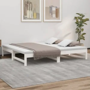 Sofá-cama de puxar 2x(75x190) cm madeira de pinho maciç branco com Apoio para Bebidas