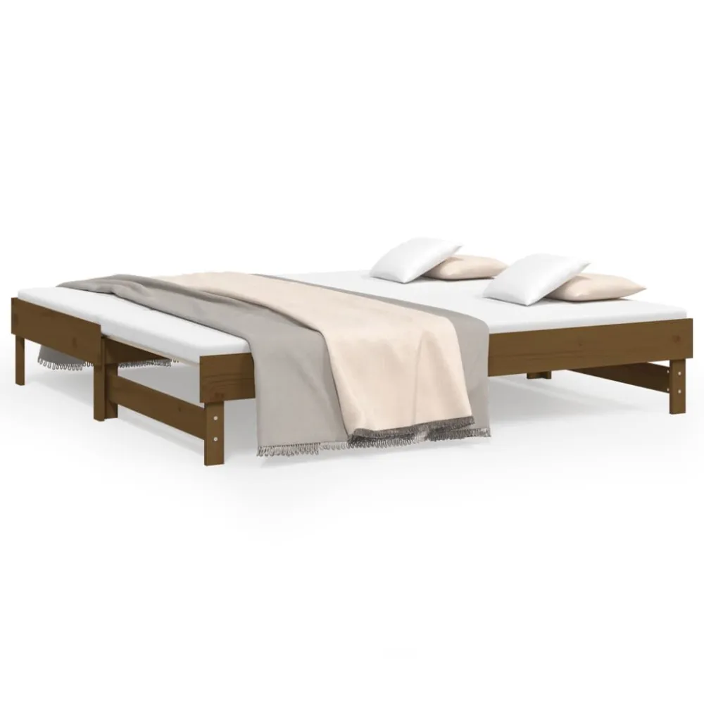 Sofá-cama de puxar 2x(75x190) cm pinho maciço castanho mel | Resistente à Chuva | Confortável