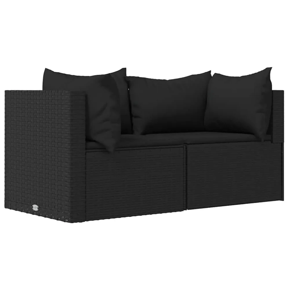Sofás de canto para jardim com almofadões 2 pcs vime PE preto em Tecido Sunbrella